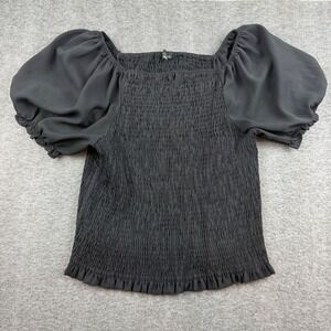 Zenobia Smocked Top Women's 3XL Black Puff Sleeve Square Neck ZB11485